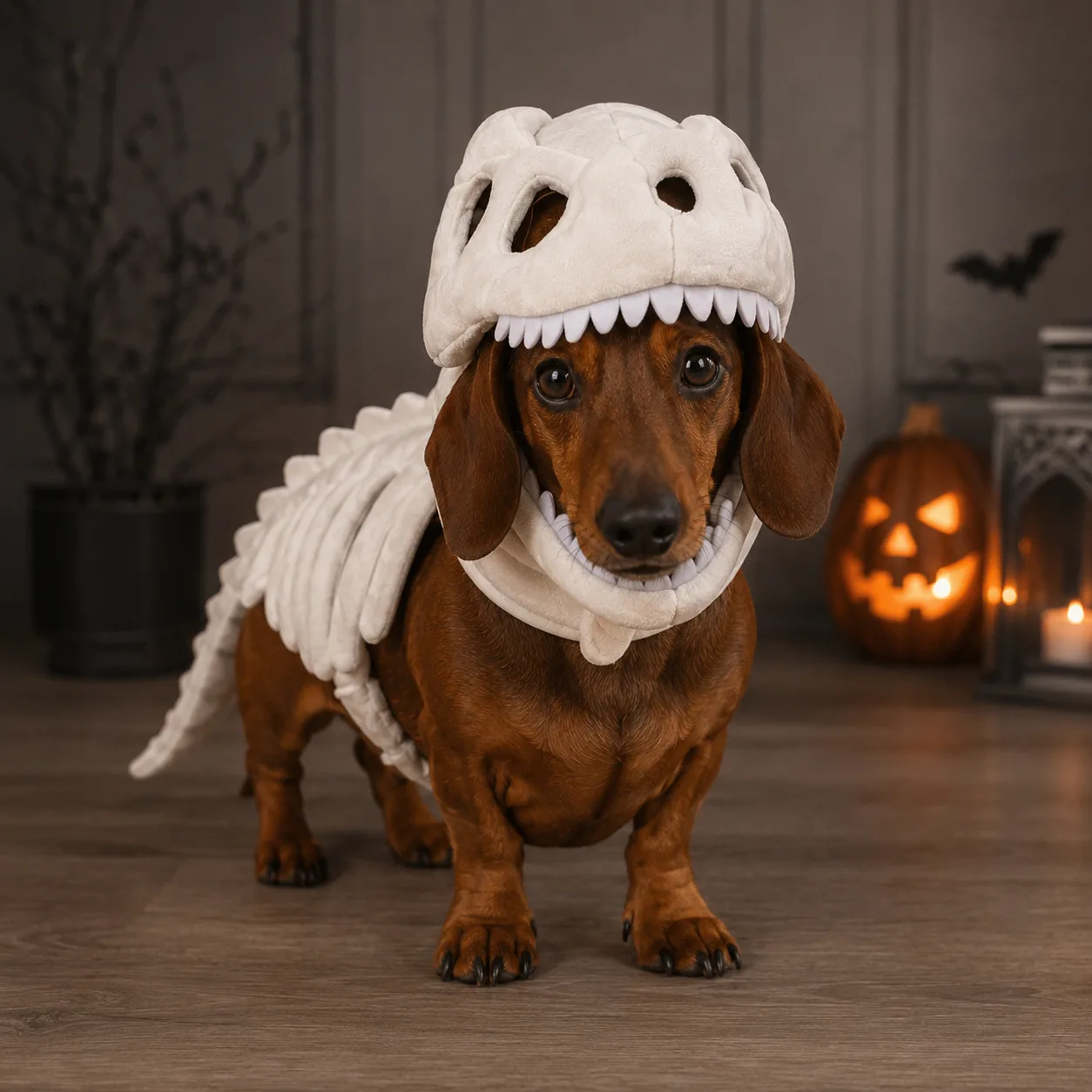 Doxie Skeleton Dino Costume